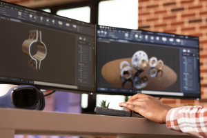 102325274 remote cad designer analyzing 3d construction components 1